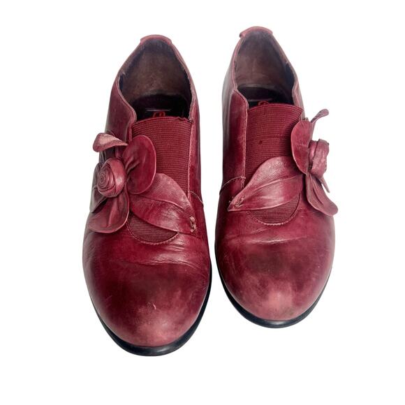 BZ MODA Leather Bootie Mid Heel Round Toe Burgundy Womens EU 36.5 US 6 UK 4.5 - Picture 2 of 10